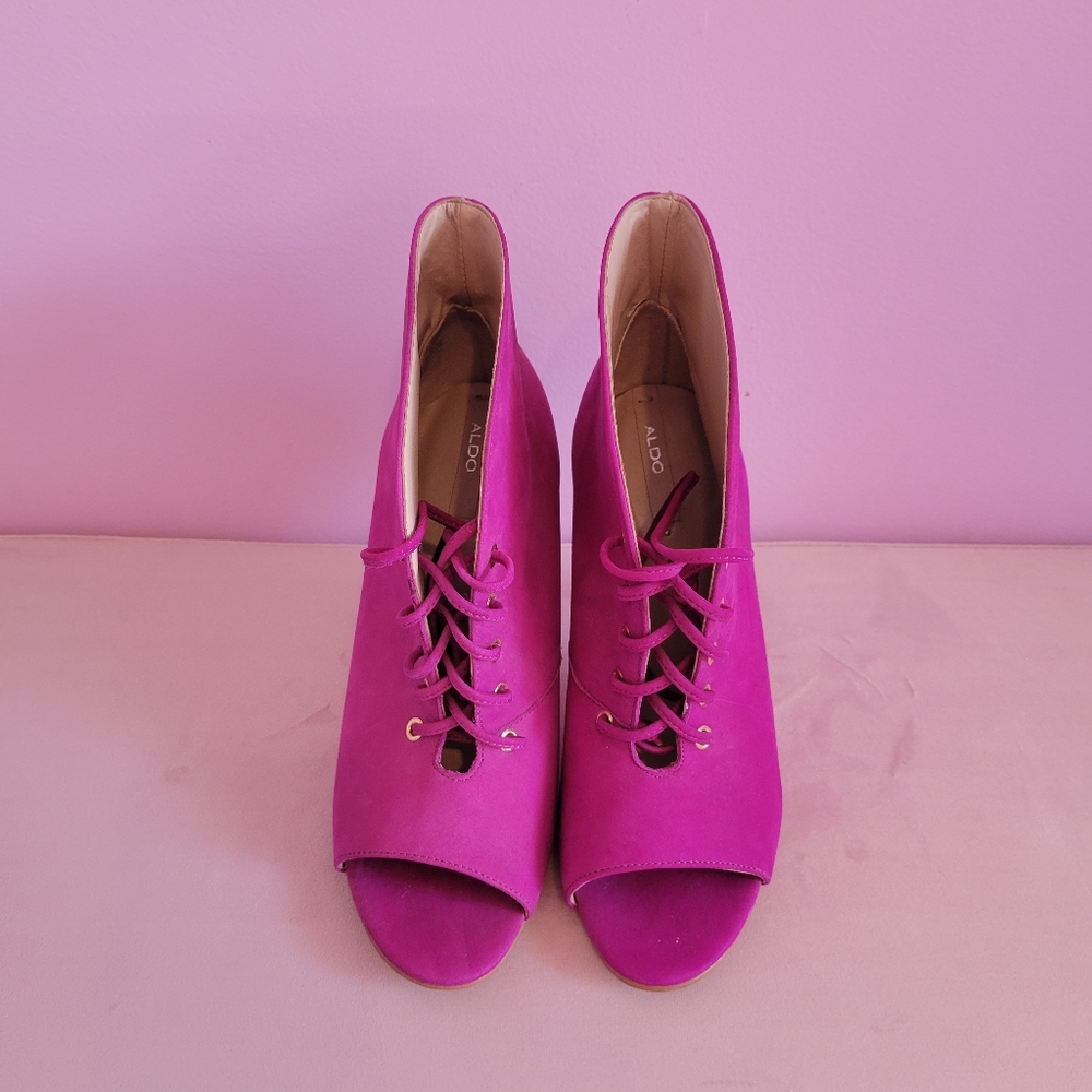 Aldo Pink Suede Peeptoe Lace-up Booties